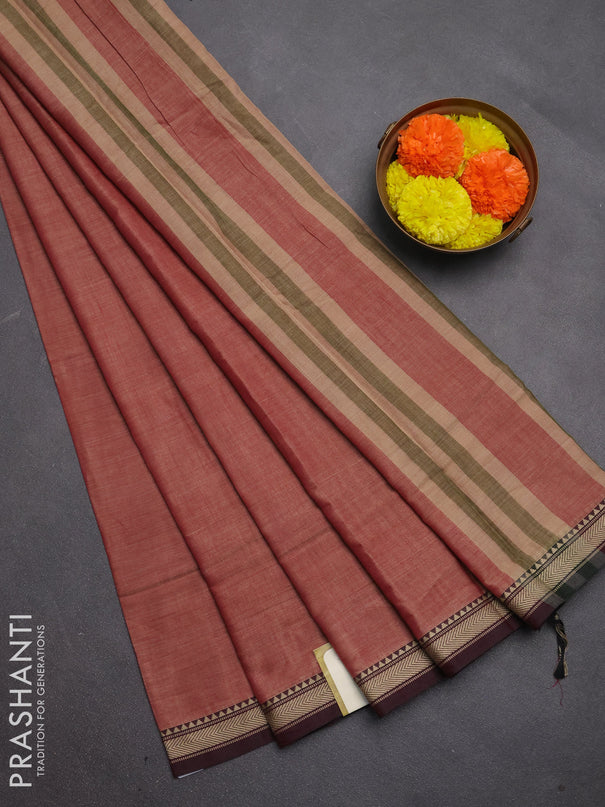 Narayanpet cotton saree maroon shade with plain body and temple design thread woven border