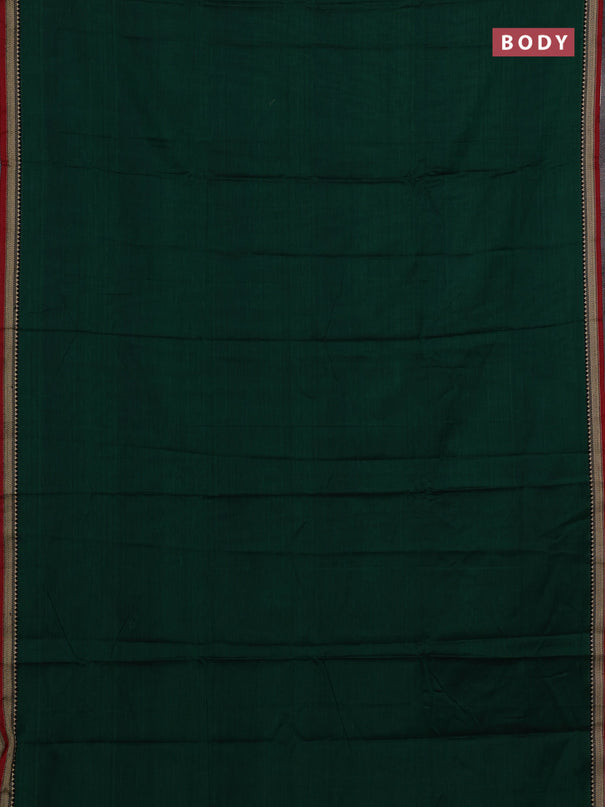 Narayanpet cotton saree green and maroon with plain body and temple design thread woven border