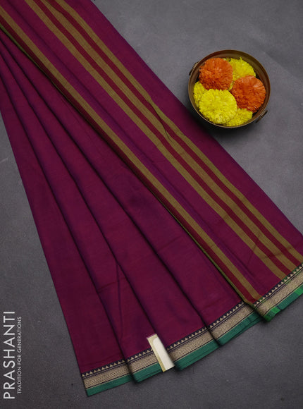 Narayanpet cotton saree magenta pink with plain body and temple design thread woven border