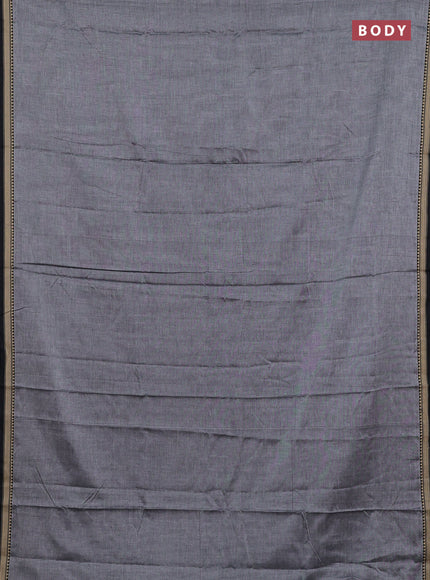 Narayanpet cotton saree grey and black with plain body and temple design thread woven border