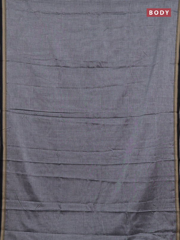 Narayanpet cotton saree grey and black with plain body and temple design thread woven border