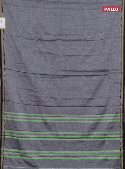 Narayanpet cotton saree grey and black with plain body and temple design thread woven border