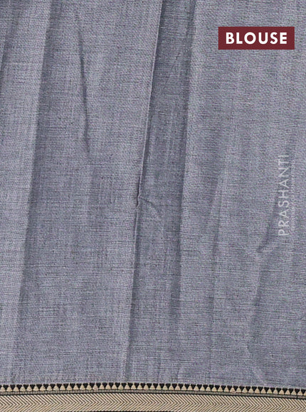 Narayanpet cotton saree grey and black with plain body and temple design thread woven border