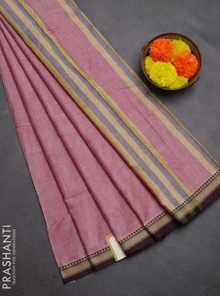 Narayanpet cotton saree maroon shade with plain body and temple design thread woven border