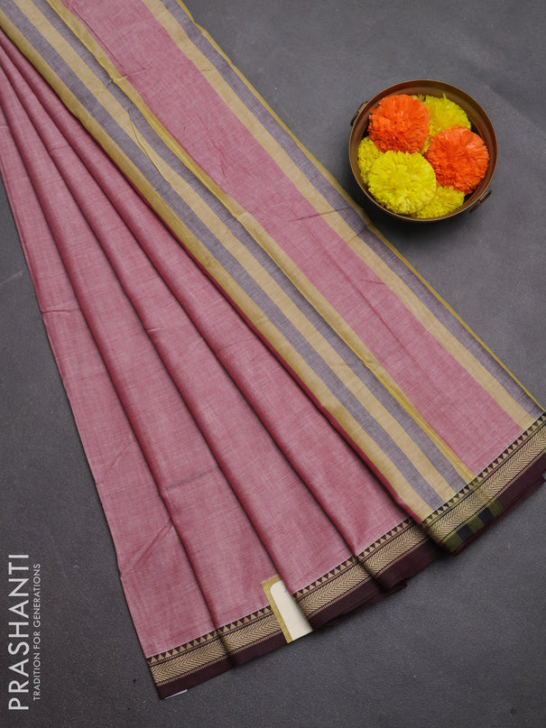 Narayanpet cotton saree maroon shade with plain body and temple design thread woven border
