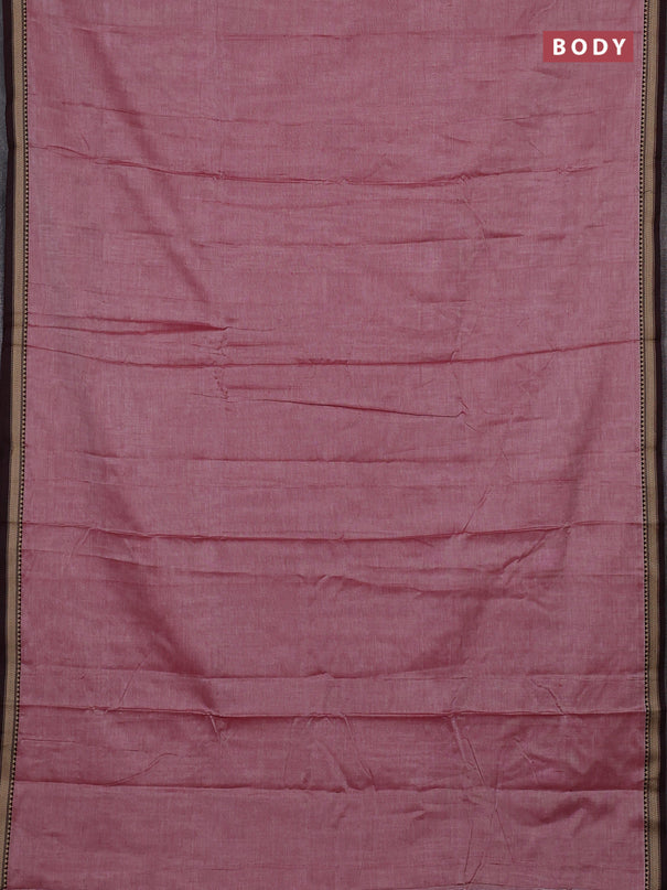 Narayanpet cotton saree maroon shade with plain body and temple design thread woven border