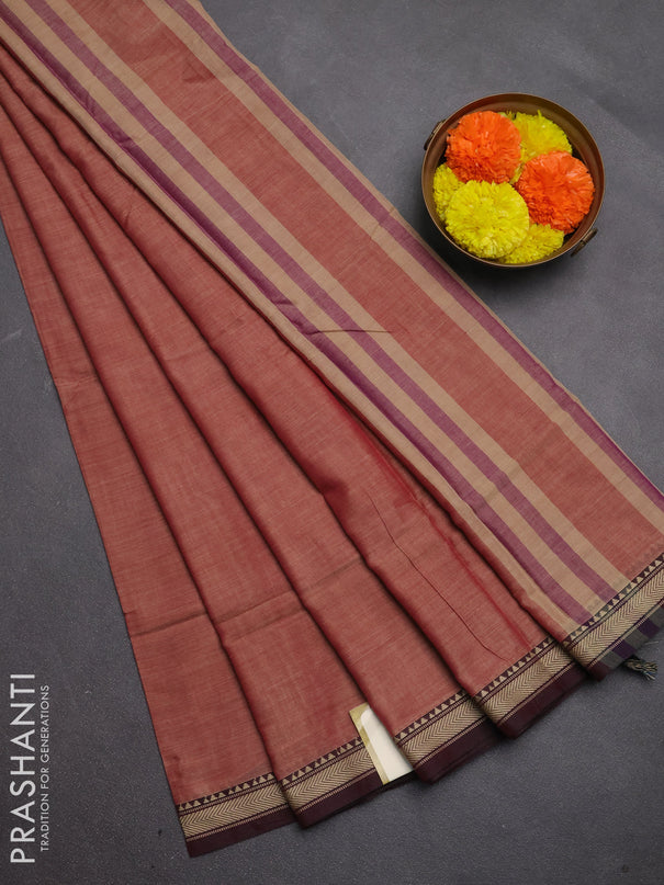 Narayanpet cotton saree maroon shade with plain body and temple design thread woven border