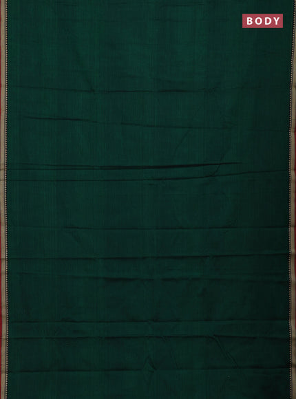 Narayanpet cotton saree green and maroon with plain body and temple design thread woven border