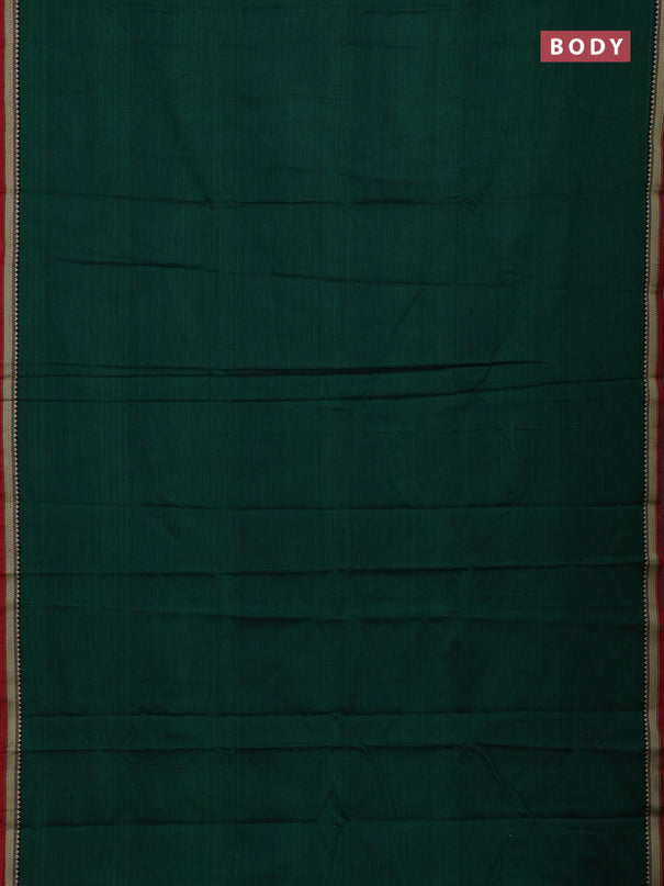 Narayanpet cotton saree green and maroon with plain body and temple design thread woven border