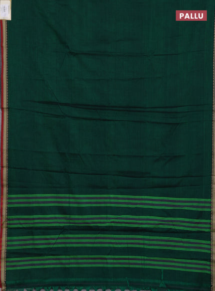 Narayanpet cotton saree green and maroon with plain body and temple design thread woven border