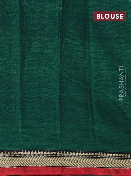 Narayanpet cotton saree green and maroon with plain body and temple design thread woven border