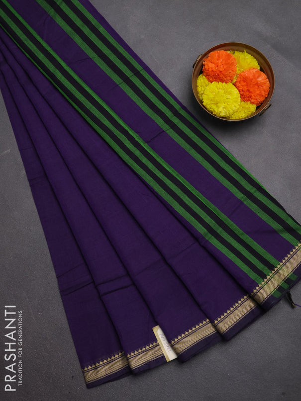 Narayanpet cotton saree violet with plain body and temple design thread woven border