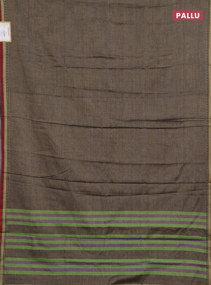 Narayanpet cotton saree chiku shade and maroon with plain body and temple design thread woven border
