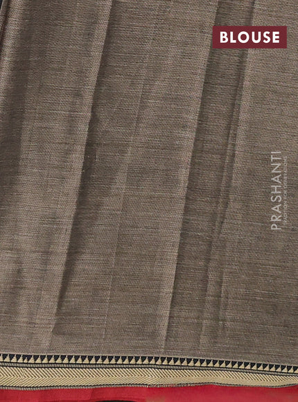 Narayanpet cotton saree chiku shade and maroon with plain body and temple design thread woven border