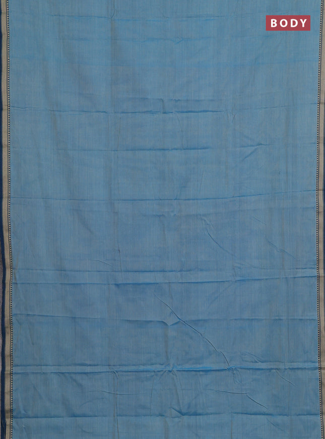 Narayanpet cotton saree light blue and peacock blue with plain body and temple design thread woven border