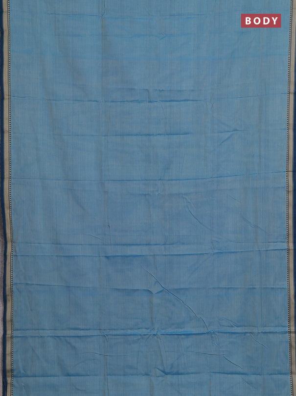 Narayanpet cotton saree light blue and peacock blue with plain body and temple design thread woven border