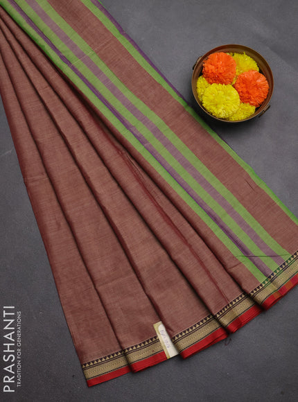 Narayanpet cotton saree red shade with plain body and temple design thread woven border
