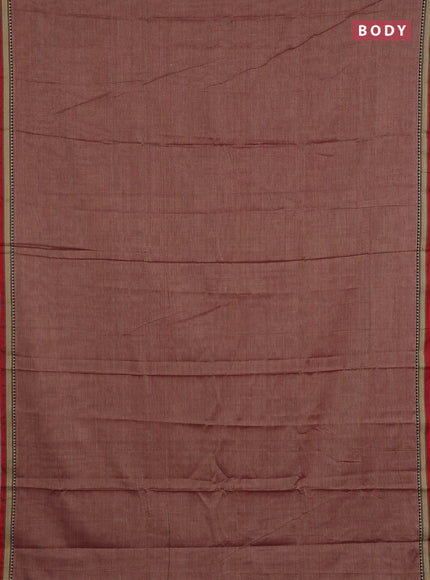 Narayanpet cotton saree red shade with plain body and temple design thread woven border