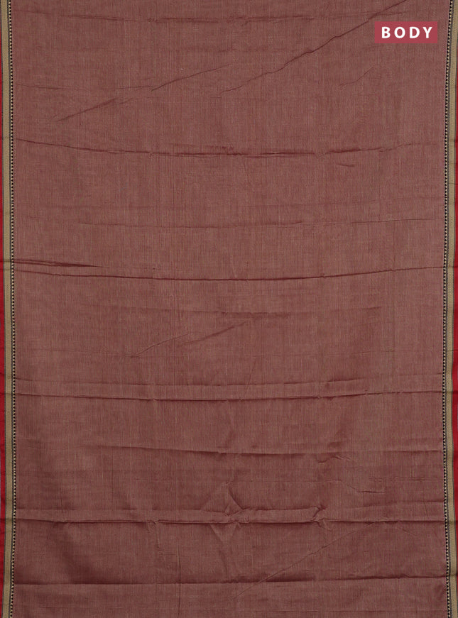 Narayanpet cotton saree red shade with plain body and temple design thread woven border