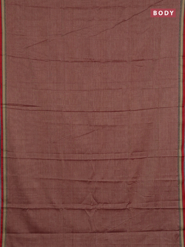 Narayanpet cotton saree red shade with plain body and temple design thread woven border
