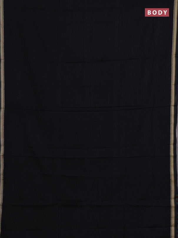 Narayanpet cotton saree black with plain body and temple design thread woven border