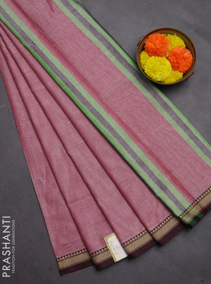 Narayanpet cotton saree maroon shade with plain body and temple design thread woven border