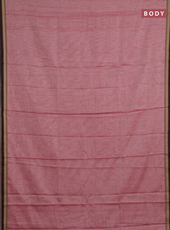 Narayanpet cotton saree maroon shade with plain body and temple design thread woven border