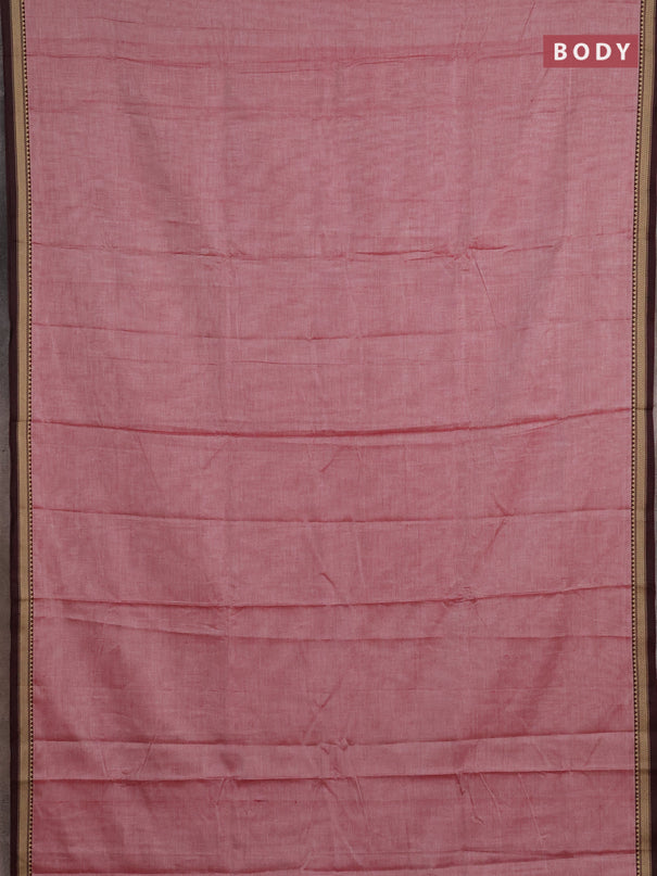 Narayanpet cotton saree maroon shade with plain body and temple design thread woven border