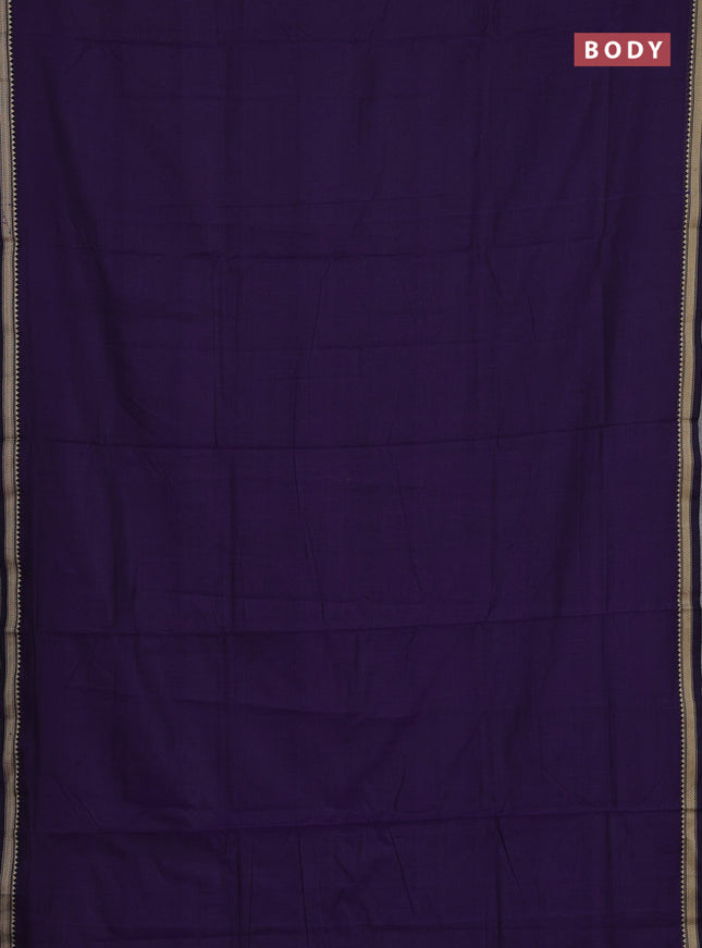 Narayanpet cotton saree violet with plain body and temple design thread woven border