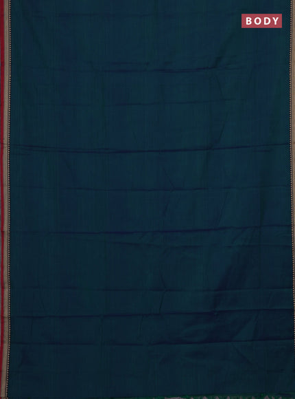 Narayanpet cotton saree dual shade of bluish green and maroon with plain body and temple design thread woven border