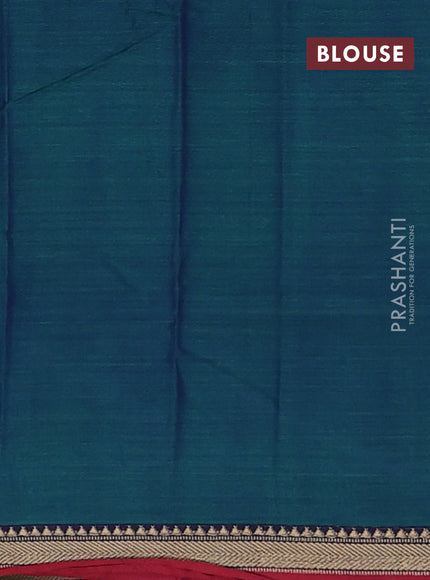 Narayanpet cotton saree dual shade of bluish green and maroon with plain body and temple design thread woven border