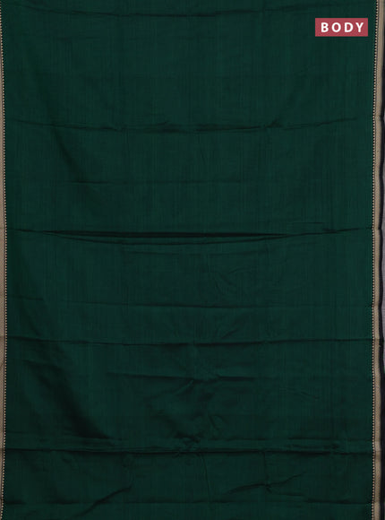 Narayanpet cotton saree green and black with plain body and temple design thread woven border