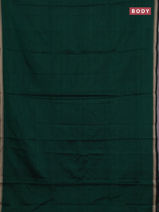 Narayanpet cotton saree green and black with plain body and temple design thread woven border
