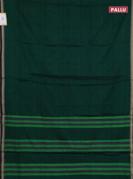 Narayanpet cotton saree green and black with plain body and temple design thread woven border