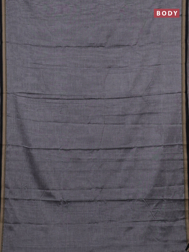 Narayanpet cotton saree grey and black with plain body and temple design thread woven border