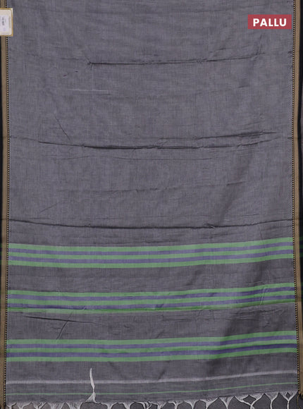 Narayanpet cotton saree grey and black with plain body and temple design thread woven border