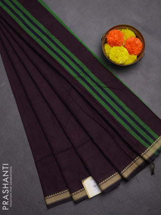Narayanpet cotton saree deep wine with plain body and temple design thread woven border