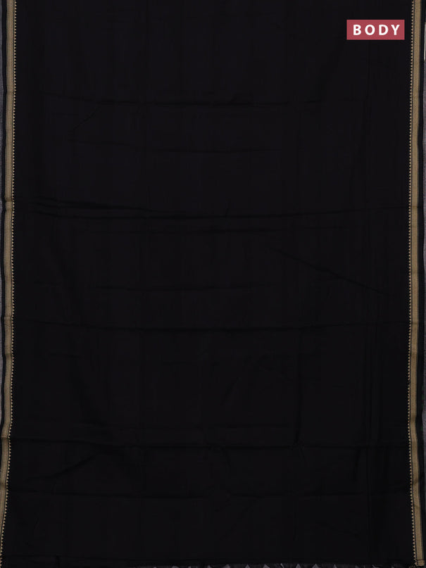 Narayanpet cotton saree black with plain body and temple design thread woven border
