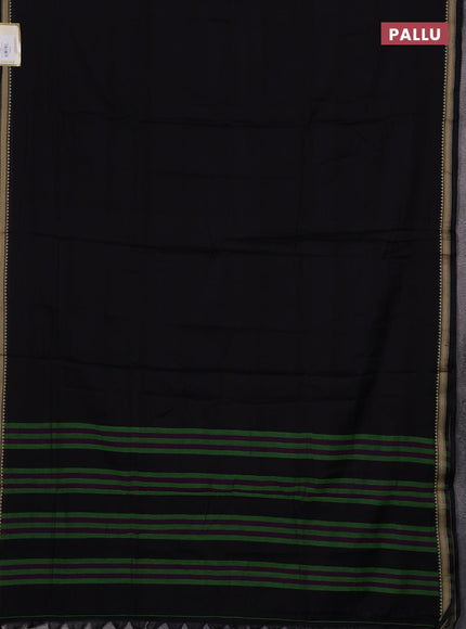 Narayanpet cotton saree black with plain body and temple design thread woven border
