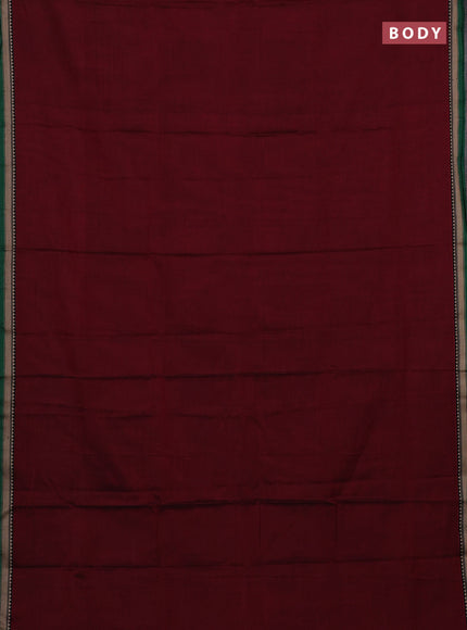 Narayanpet cotton saree maroon and green with plain body and temple design thread woven border