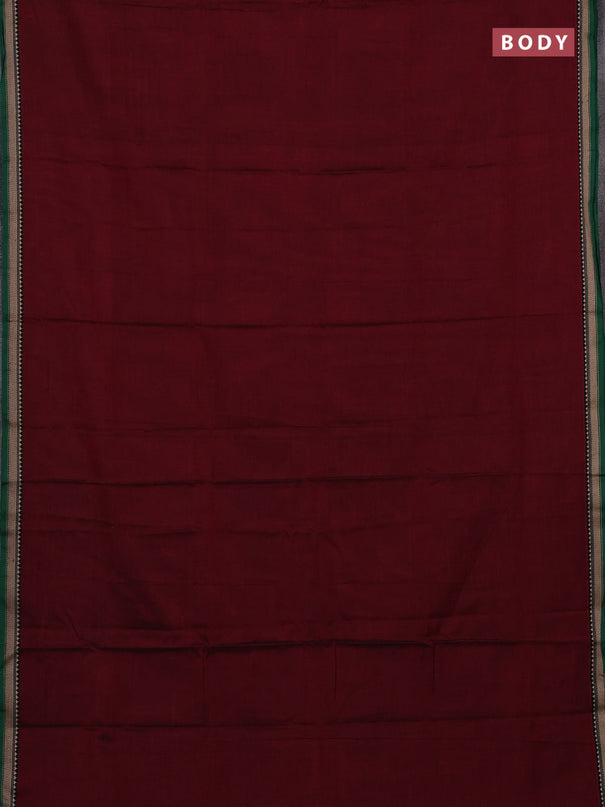 Narayanpet cotton saree maroon and green with plain body and temple design thread woven border