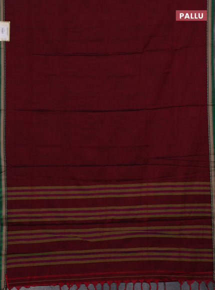 Narayanpet cotton saree maroon and green with plain body and temple design thread woven border