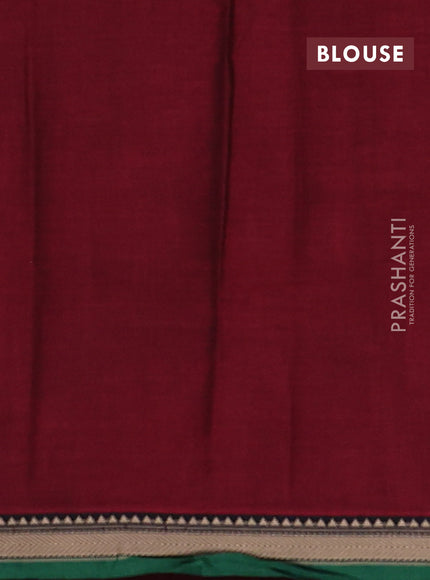 Narayanpet cotton saree maroon and green with plain body and temple design thread woven border