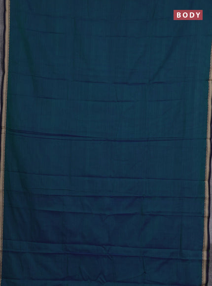 Narayanpet cotton saree dual shade of bluish green and navy blue with plain body and temple design thread woven border