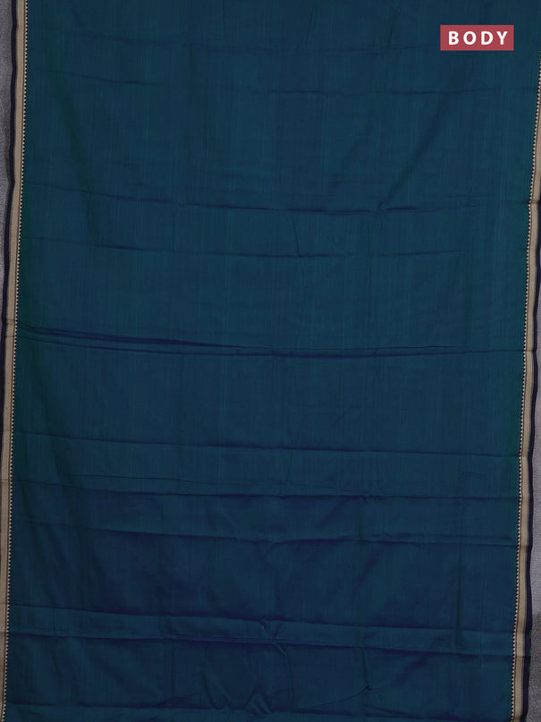 Narayanpet cotton saree dual shade of bluish green and navy blue with plain body and temple design thread woven border