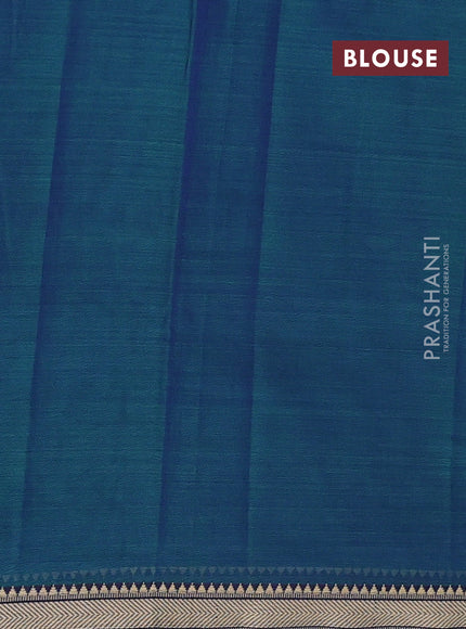 Narayanpet cotton saree dual shade of bluish green and navy blue with plain body and temple design thread woven border