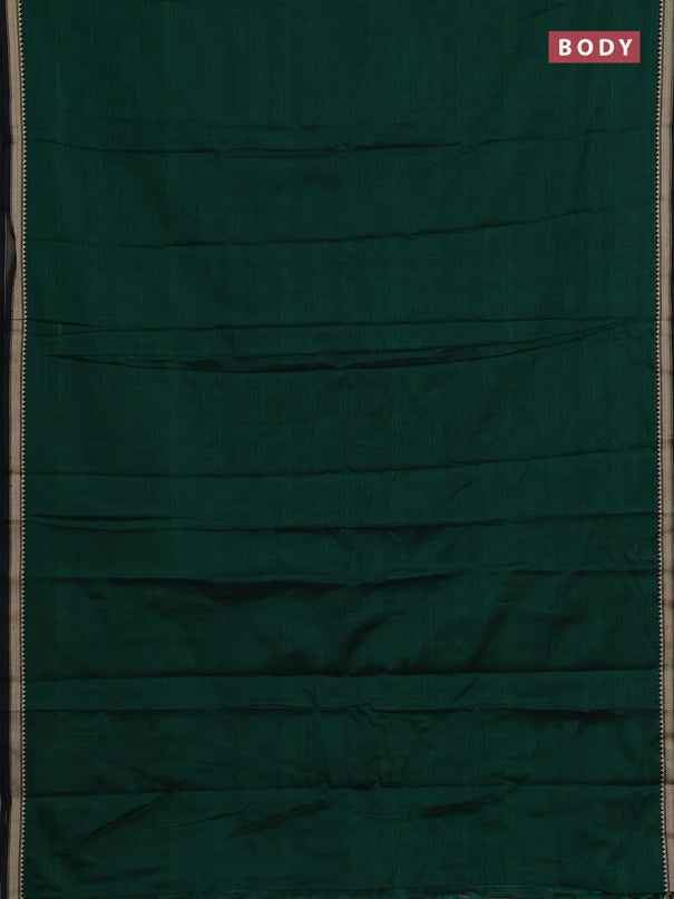 Narayanpet cotton saree green and black with plain body and temple design thread woven border