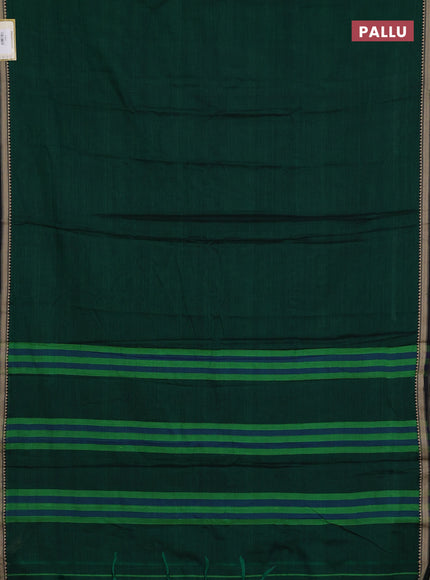 Narayanpet cotton saree green and black with plain body and temple design thread woven border