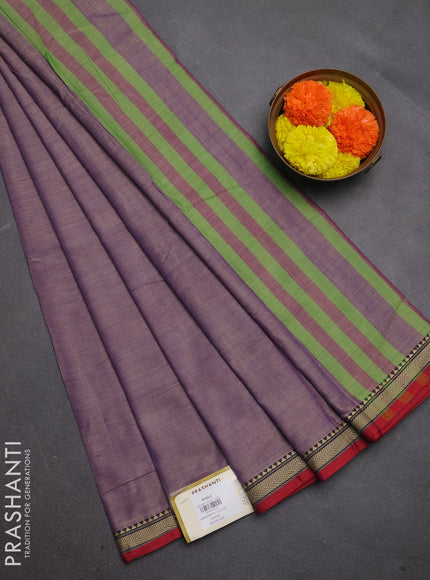 Narayanpet cotton saree dual shade of purple and maroon with plain body and temple design thread woven border