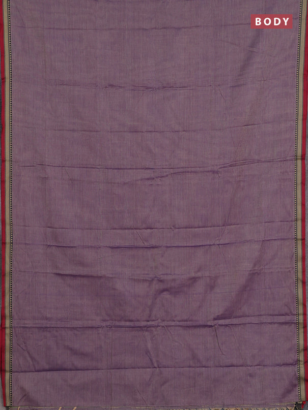 Narayanpet cotton saree dual shade of purple and maroon with plain body and temple design thread woven border